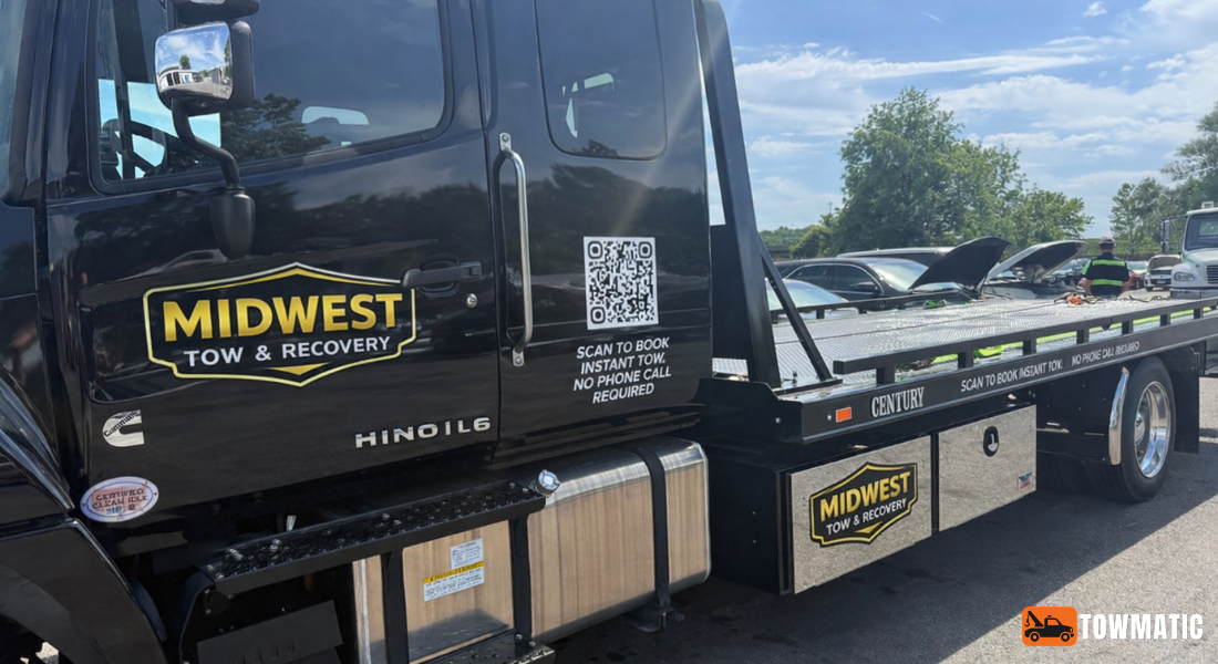 Midwest Tow & Recovery QR codes on rear headache rack